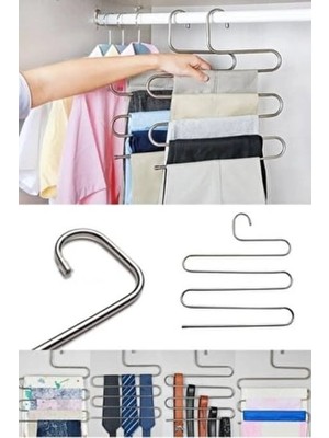 Mikasso 3 Adet - Metal 5 Katlı Dolap Içi Pantolon Eşarp Şal Askısı , Çoklu Askılık, Dekoratif Akıllı Askı Me