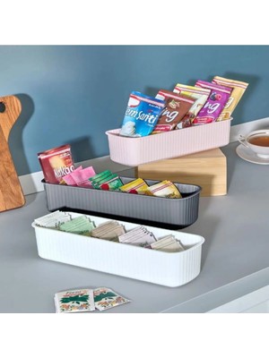 Mikasso 5 Bölmeli Dolap Içi Düzenleyici Çay, Tatlı, Paket Düzenleyici Çok Amaçlı Düzenleyici Pembe Plastik P