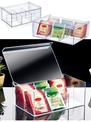 Mikasso Akrilik 6 Bölmeli Kapaklı Poşet Bitki Çayı Saklama Kutusu Akrilik Beyaz