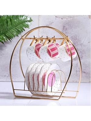 Mikasso 6'lı Dekoratif Fincan Askılığı - Gold Metal Sunumluk Fincan Standı Metal Sarı Tr