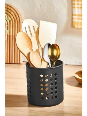 Mikasso Çatal Kaşıklık Bıçaklık Standı Plastik, 14 cm Plastik Siyah