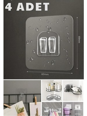 Mikasso 4’lü Şeffaf Güçlü Yapışkanlı Duvar Askısı – Suya Dayanıklı, Iz Bırakmaz, Çok Amaçlı Kanca Plastik Be