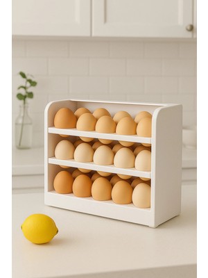 Mikasso Pratik 30 Bölmeli Buzdolabı Yumurta Organizeri | Yumurtalık 3 Katlı Yumurta Rafı Saklama Kabı Plasti