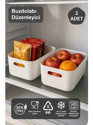 Mikasso 2 Adet Buzdolabı Düzenleyici Organizer Beyaz Renk Plastik Çok Amaçlı Düzenleyici Plastik 25 x 25 Tr