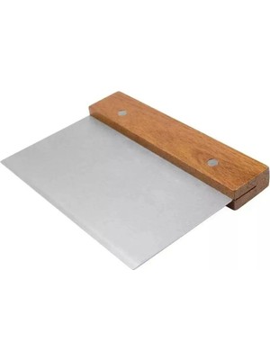 Mikasso Paslanmaz Çelik Ahşap Saplı Hamur Pasta Börek Kek Çörek Şekillendirici Kesici Kazıyıcı Spatula Çelik