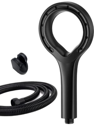 Mikasso Hendek Mafsallı Mat Siyah Duş Başlığı Seti Mat Siyah Örgülü Hortumlu Duş Seti Siyah Plastik