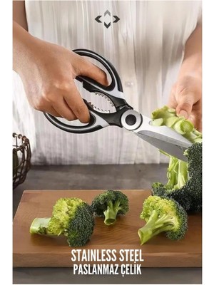 Mikasso Çok Amaçlı Ultra Keskin Mutfak Makası Balık,tavuk, Et, Sebze Makas Çelik