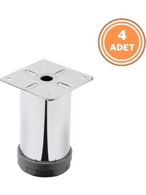 Mikasso 4 Adet Mobilya Ayağı Metal 8 cm Alttan Ayarlı 42 mm Krom Ayak Gri