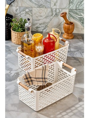 Mikasso 2 Adet Çok Amaçlı Plastik Tutacaklı Organizer Sepet Dolap Içi Çekmece Düzenleyici Beyaz Plastik Beya