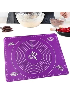 Mikasso Hamur Açma Silikon Yoğurma Matı Mor Hamur Matı Pasta Fırın Altlığı Çok Amaçlı Silikon Silikon