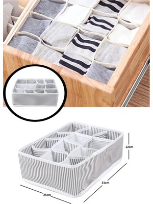 Mikasso 12 Bölmeli Çekmece Içi Düzenleyici - Çizgili Kumaş Beyaz