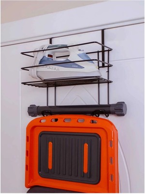 Mikasso Kalın Telli Ütü ve Ütü Masası Askısı, Ütü Sepeti, Organizer Banyo Düzenleyici Siyah Tr