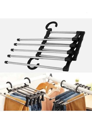 Mikasso Pantolon Askılık 5 Li Hareketli Askı Metal Siyah
