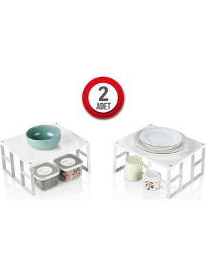 Mikasso 2 Adet Dolap Içi Raf Tabak Bardak Düzenleyici Metal Raf Metal 20 x 20 Beyaz Tr