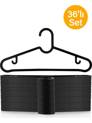 Mikasso 36 Adet - Siyah Elbise, Fular, Gömlek, Tişört Askısı Kırılmaz Askı Plastik Siyah Tr