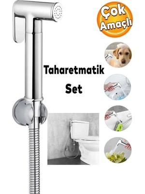 Mikasso Taharet Musluğu Plastik Duş Fıskiyesi Taharetmatik Tabancalı Bas Çek Spiralli Mafsal Hortum Elduşu G