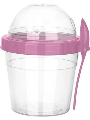 Mikasso 5oo ml Kaşıklı Hazneli Meyveli Yoğurt Kabı Çocuk Okul Piknik Iş Beslenme Müsli Granola Süt Bardağı P