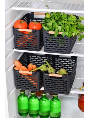 Mikasso 4 Adet Buzdolabı Sepeti Dolap Içi Düzenleyici Sepet Plastik Organizer Banyo Mutfak Düzenleyici Siyah