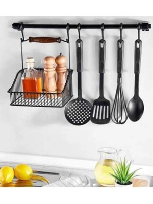 Mikasso Retro Bambapaw Askılı Mutfak Sepeti Metal Malzeme ile Tezgah Üstü Düzenleyici 21x23x21 cm