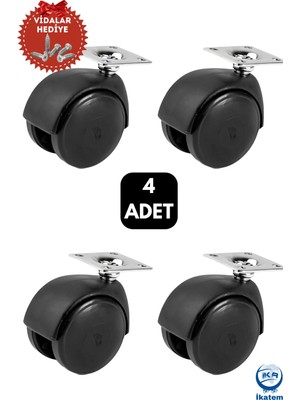 Mikasso Döner Tablalı Siyah 50'lik Plastik Dolap Sehpa Masa Mobilya Tekeri 4 Adet