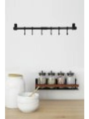 Mikasso Duvara Monte Edilen 6 Kancalı Fincan ve Kaşık Askısı Siyah 50CM Plastik Çok Renkli