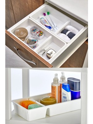 Mikasso Çok Amaçlı 2 Bölmeli Düzenleyici Çekmece Düzenleyici Plastik Beyaz