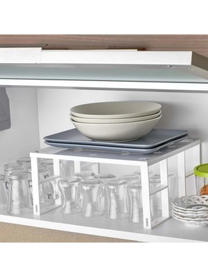 Mikasso Büyük Dolap Içi Düzenleyici Raf, Bardak Rafı, Düzenleme Rafı Org-01 Metal 160 x 60 Beyaz Kz
