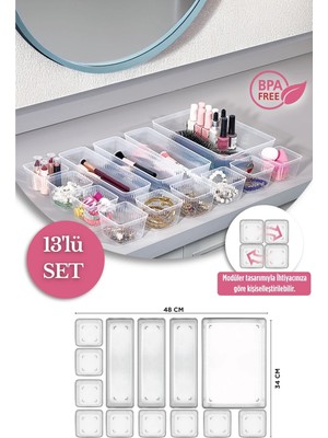 Mikasso 13'lü Dolap Içi Çekmece Düzenleyici - Mutfak Çekmece Içi Kaşıklık Organizer Plastik 45 x 35 Beyaz Tr