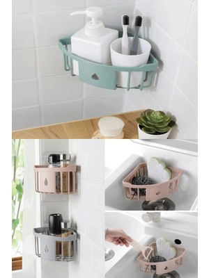 Mikasso Mutfak Banyo Duş Rafı Köşe Duvara Monte Raf Depolama Rafı Organizatör Mutfak Rafı Plastik Çok Renkli