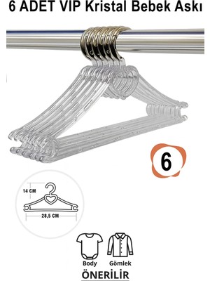 Mikasso Bebek Elbise Askısı 6 Adet Kristal-Kalp Bebek Kıyafet Askısı Vıp Plastik Beyaz Tr
