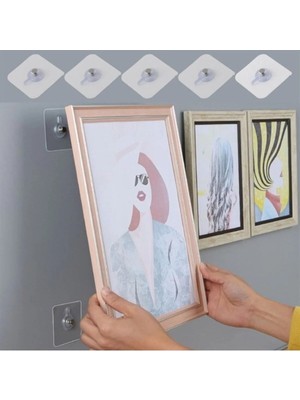 Mikasso Süper Güçlü Çerçeve Askısı Pin Delgisiz Vidalı Tırnak Kanca Yapışkanlı Raf Tutucu Askı 5li Bej