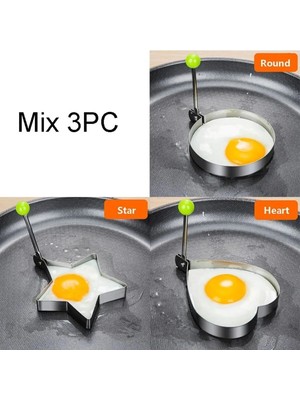 Mikasso Metal Omlet Yumurta ve Krep Pişirme Kalıpları - 3'lü Set Metal Pişirme Kalıplar- Kalp-Daire-Yıldız M