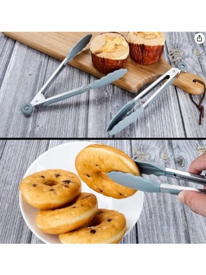 Mikasso Metal Gövdeli Ayarlanabilir Silikon Uçlu Servis Maşası Yanmaz Yapışmaz Kızartma Maşası (21 Cm) Bambu