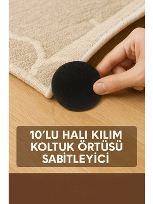 Mikasso Halı Kilim Sabitleyici 10'lu Paspas Örtü Minder Sabitleme Bandı Yapışkanlı Cırt Ped Mobilya Aksesuar