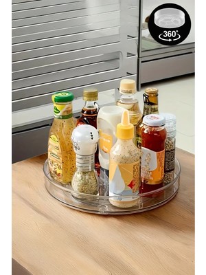 Mikasso Lumora 360 Döner Dolap Içi Organizer – Şeffaf Baharat & Sos Düzenleyici 23,5 cm Plastik 23 x 23 Beya