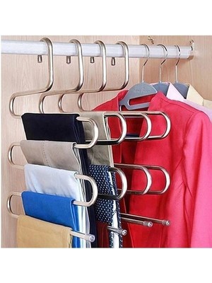 Mikasso 3 Adet Metal Krom Dolap Içi 5 Katlı Pantolon Eşarp Şal Askısı Akıllı Askı Pembe