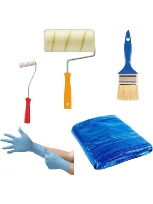 Mikasso Profesyonel Boyacı Rulo Fırça Seti 5 Parça Boya Badana Seti 20 cm Beyaz