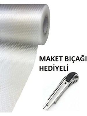 Mikasso 45CM x 5 Metre Şeffaf Kaydırmaz Raf Dolap ve Çekmece Örtüsü ve Maket Bıçağı Hediye Plastik Çok Renkl