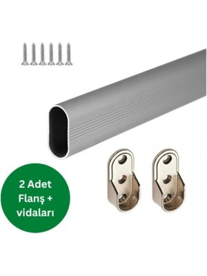 Mikasso Oval Alüminyum 99 cm Dolap Içi Oval Askı Borusu - 2 Adet Flanş - Montaj Vidaları Ekru