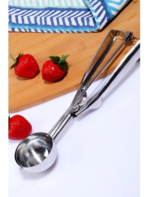 Mikasso Paslanmaz Dondurma Helva Kepçesi Kurabiye Kaşığı Paslanmaz Çelik Gri