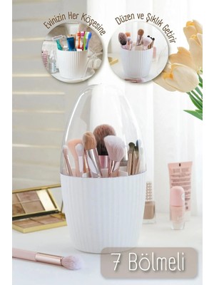 Mikasso Bella Fanus Kapaklı 7 Bölmeli Beyaz Makyaj Organizeri - Makyaj Kutusu Plastik Beyaz Tr