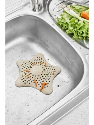 Mikasso 1 Adet Bej Deniz Yıldızı Lavabo Süzgeci, Lavabo Tıkacı, Silikon Süzgeç Silikon