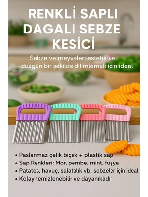 Mikasso Renkli Saplı Dalgalı Sebze Kesici – Paslanmaz Çelik Crinkle Bıçak Paslanmaz Çelik