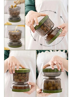 Mikasso Kum Saati Zeytin Turşu Kabı Süzgeçli Saklama Kabı Plastik Turuncu