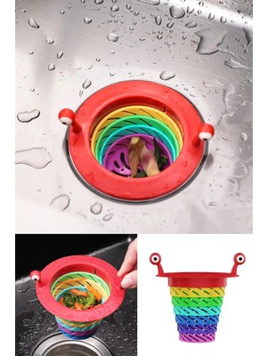 Mikasso Renkli 6 Kademeli Lavabo Süzgeci Katlanabilir Mutfak Gider Tıpası Evye Banyo Filtre Plastik