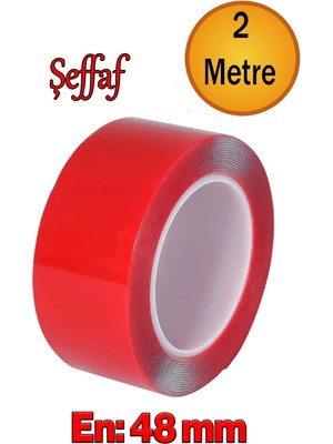 Mikasso Çift Taraflı Silikon Bant Montaj Bandı Şeffaf 48 mm x 2 Metre Güçlü Çok Amaçlı Yapıştırıcı 1 Adet. Ş