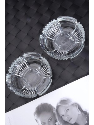 Mikasso 2 Adet Kristal Cam Yuvarlak Ipek Küllük - Kül Tabağı - Kül Tablası 10 cm Cam Turuncu Yuvarlak