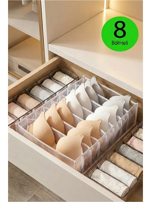 Mikasso 2 Adet 8 Bölmeli Şeffaf Sütyen Düzenleyici 38X30X11CM Pvc Kenarlı Polyester Beyaz Tr