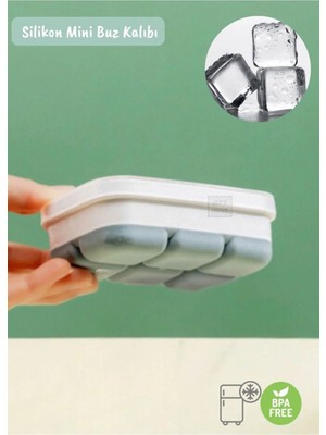 Mikasso Mini Buz Kalıbı Silikon Buzluk 6 Bölmeli Kare Desenli Buz Küpü Gri Bpa Free Silikon