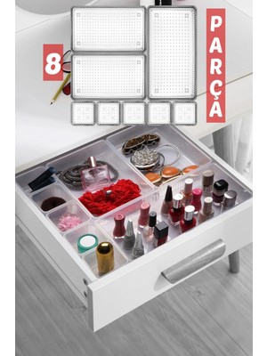Mikasso 8 Parça Çekmece Içi Düzenleyici, Organizer Set Plastik 17 x 12 Beyaz Tr